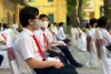 Các em học sinh Trường THCS Trưng Vương dự lễ khai giảng để phát trên Truyền hình Hà Nội  lúc 7h30' sáng 5/9/2021